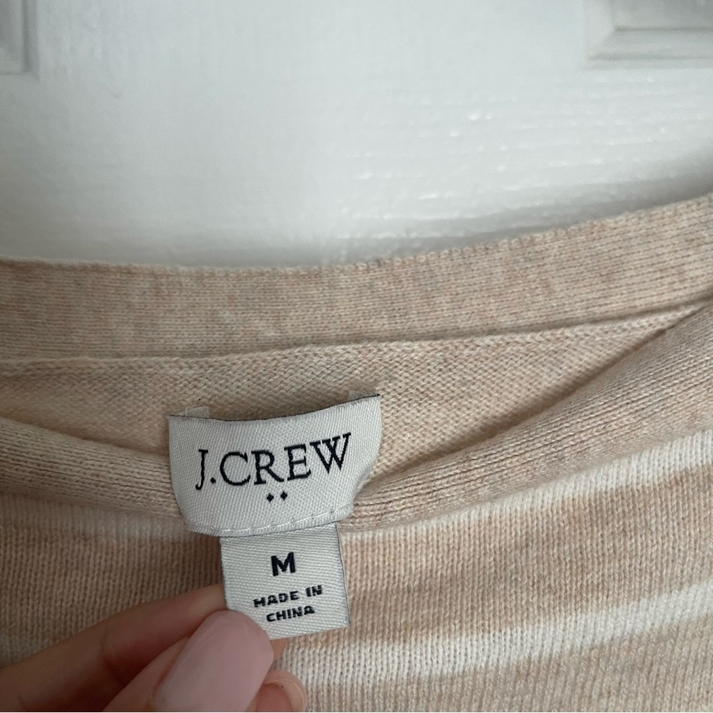 J. Crew Striped boatneck tunic sweater tan ivory thin stripe cotton BC543 medium - Picture 8 of 11